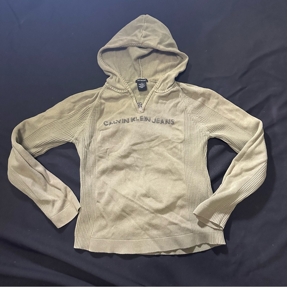 Calvin Klein Jeans Olive Hooded Knit Sweatshirt